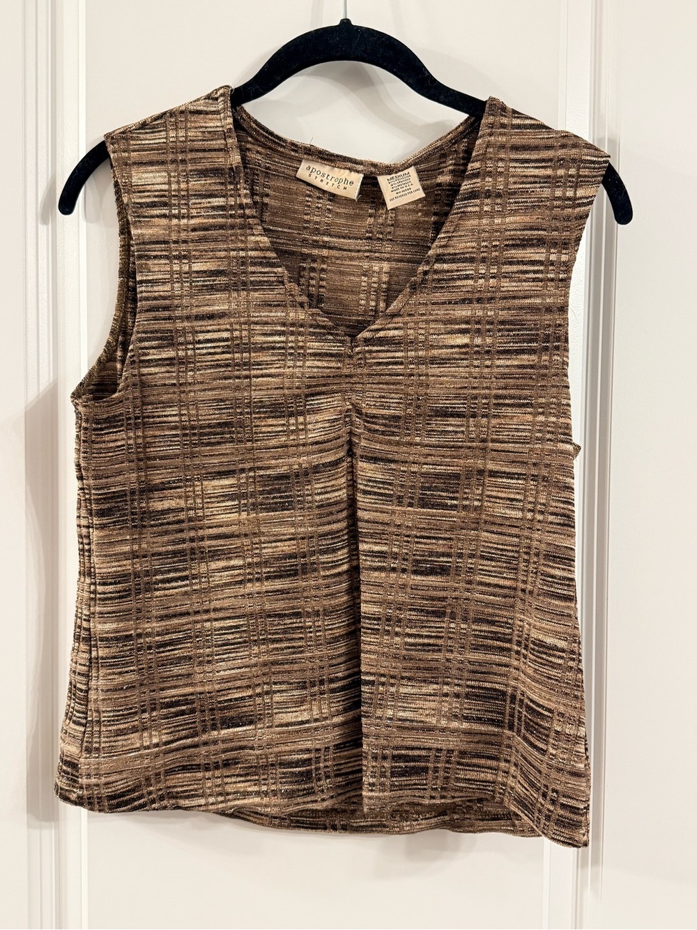 Apostrophe Y2K Vintage Brown/gold Plaid Textured V-Neck Tank (m)